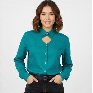 Vintage Rodeo Western Shirt Green Button Up Women Size S Long Sleeve